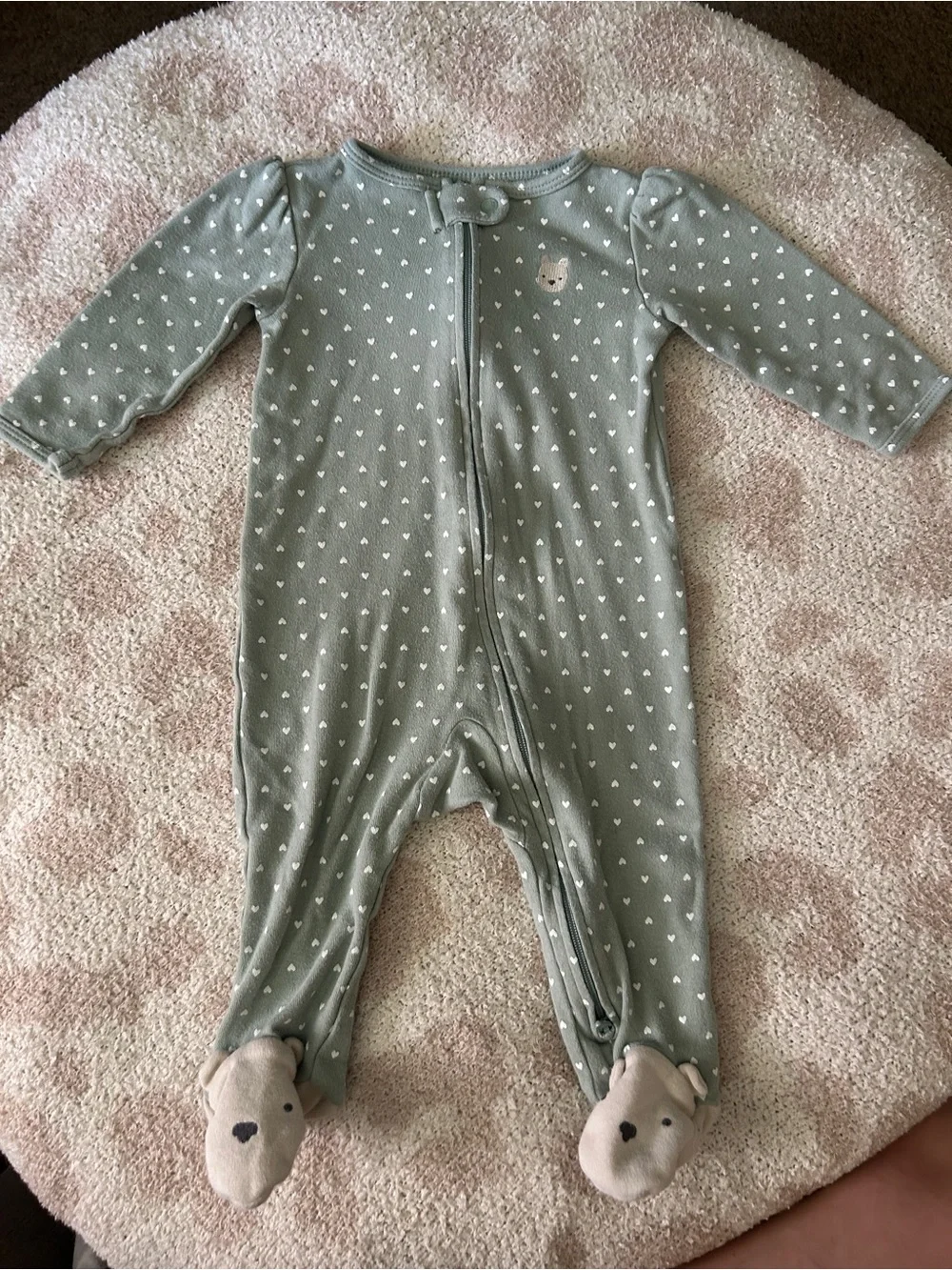 Carter's Sage Green Heart-Print Footed Sleep and Play Pajamas
